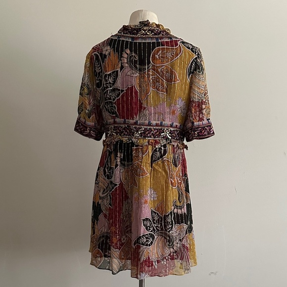 ANTHROPOLOGIE Beaded Sequin Shimmer Mini Dress Bohemian sz Medium - Picture 7 of 9